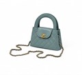 CHANEL сумка Kelly гладкая кожа в клетку голубой золото СК-00266