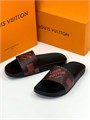 LV шлепанцы черные с оранжевой большой надписью Louis Vuitton ОЛ-2417