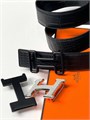 HERMES ремень крокодил джинсовый съемная пряжка черный РМ-1052