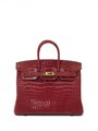 HERMES сумка Birkin 25 см красная кожа крокодила золото СК-00388