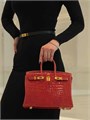 HERMES сумка Birkin 25 см красная кожа крокодила золото СК-00388