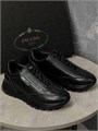 PRADA кроссовки черные кожа с белым лого ОС-2264