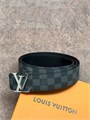 LV ремень серая шашка врезная пряжка "LV" серебро РМ-0939