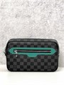 LV борсетка Pochette Kasai серая шашка зеленая кожа БР-01567