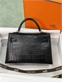 HERMES сумка Mini Kelly кожа крокодила 19 см черная фурнитура серебро СК-00213