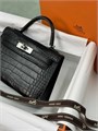 HERMES сумка Mini Kelly кожа крокодила 19 см черная фурнитура серебро СК-00213