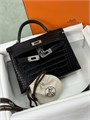 HERMES сумка Mini Kelly кожа крокодила 19 см черная фурнитура серебро СК-00213