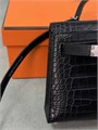 HERMES сумка Mini Kelly кожа крокодила 19 см черная фурнитура серебро СК-00213