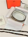 HERMES ремень 23 мм двусторонний кожа эпсом серо-белый сьемная пряжка РМ-01557