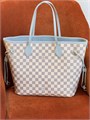 LV сумка тоут Neverfull Inside Out MM белая шашка бежевая ткань маленькая СК-01721