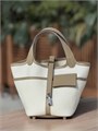 HERMES сумка Picotin карго 18 см молочный текстиль кожа этуп серебро СК-00504