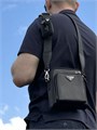 PRADA мессенджер гладкая черная кожа два отделения на замках МС-00190
