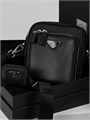 PRADA мессенджер гладкая черная кожа два отделения на замках МС-00190