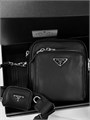 PRADA мессенджер гладкая черная кожа два отделения на замках МС-00190