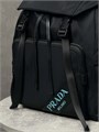 PRADA Рюкзак нейлон черный синяя надпись бренда в правом углу две застежки РК-2433