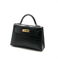 HERMES сумка MINI KELLY 19 см черная кожа крокодила золото СК-00376