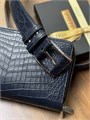 ZILLI ремень крокодил джинсовый прошитый темно-синий пряжка серебро РМ-1012