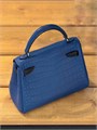 HERMES сумка MINI KELLY DOLLY 16 см синяя кожа крокодила  серебро СК-00366