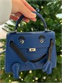 HERMES сумка MINI KELLY DOLLY 16 см синяя кожа крокодила  серебро СК-00366