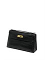 HERMES клатч POCHETTE 22 см черная кожа крокодила золото СК-00368