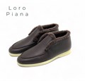 LORO PIANA лоферы высокие с мехом наружу на белой подошве из коши кофейного цвета ОК-2646