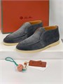 LORO PIANA лоферы высокие замша темно-серые с белой подошвой ОК-2448