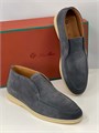 LORO PIANA лоферы высокие замша темно-серые с белой подошвой ОК-2448