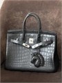 HERMES сумка Birkin 35 см черная кожа крокодила серебро СК-00510