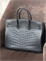 HERMES сумка Birkin 35 см черная кожа крокодила серебро СК-00510