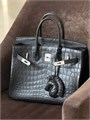 HERMES сумка Birkin 35 см черная кожа крокодила серебро СК-00510