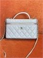CHANEL сумка Vanity с ручкой кожа икра клетка серая золото СК-01541