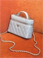 CHANEL сумка Vanity с ручкой кожа икра клетка серая золото СК-01541