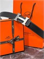 HERMES ремень черный с белой строчкой РМ-0935