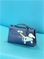 HERMES клатч POCHETTE 22 см синяя кожа крокодила золото СК-00371
