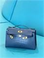 HERMES клатч POCHETTE 22 см синяя кожа крокодила золото СК-00371