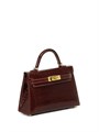 HERMES сумка MINI KELLY 19 см коричневая лак кожа крокодила золото СК-00377