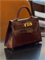HERMES сумка MINI KELLY 19 см коричневая лак кожа крокодила золото СК-00377