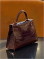 HERMES сумка MINI KELLY 19 см коричневая лак кожа крокодила золото СК-00377