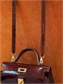 HERMES сумка MINI KELLY 19 см коричневая лак кожа крокодила золото СК-00377