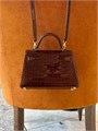 HERMES сумка MINI KELLY 19 см коричневая лак кожа крокодила золото СК-00377