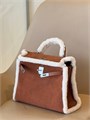 HERMES сумка Kelly 35 см кэмел меховая серебро СК-00764
