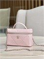 CHANEL сумка розовая с ручкой кожа икра крупная клетка золото СК-01258