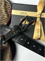 ZILLI ремень крокодил джинсовый прошитый черный пряжка серебро РМ-1019