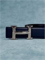 HERMES ремень двухсторонний гладкая кожа черно синий сьемная пряжка РМ-00688
